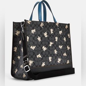 COACH CC423 Dempsey Tote 40 In Signature Canvas Happy Dog Print & Bag Charm New